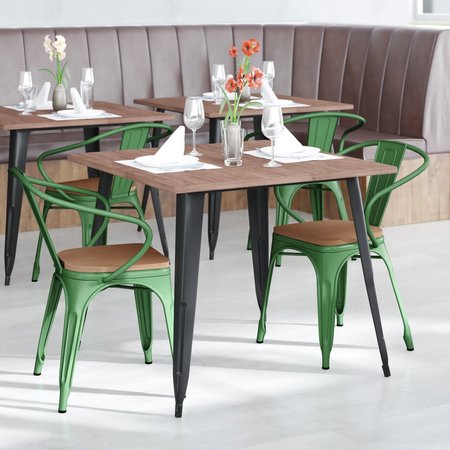 FLASH FURNITURE Green Metal Stack Chair with Teak Poly Resin Seat CH-31270-GN-PL1T-GG